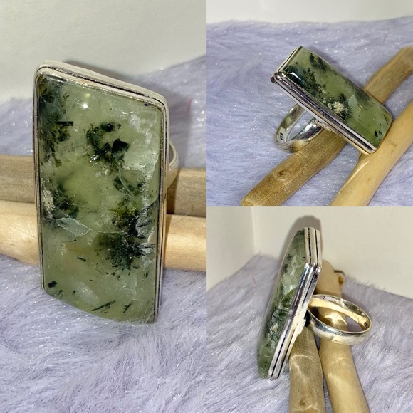 Moss Prehnite Gemstone Chunky Handmade Ring - Picture 7 of 7